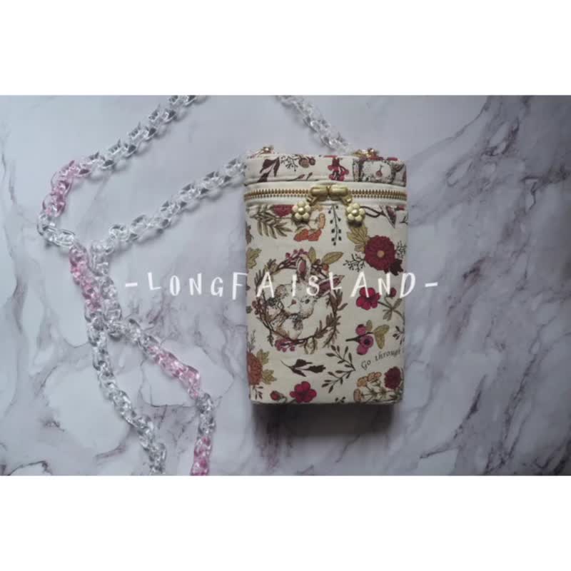 Japanese forest style bunny zipper mobile phone bag - กระเป๋าแมสเซนเจอร์ - ผ้าฝ้าย/ผ้าลินิน 