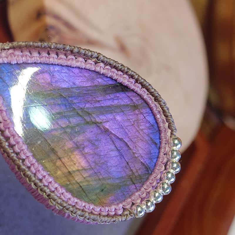 原創|手工編織頸繩|紫拉長石|助眠|macrame - 項鍊 - 水晶 紫色