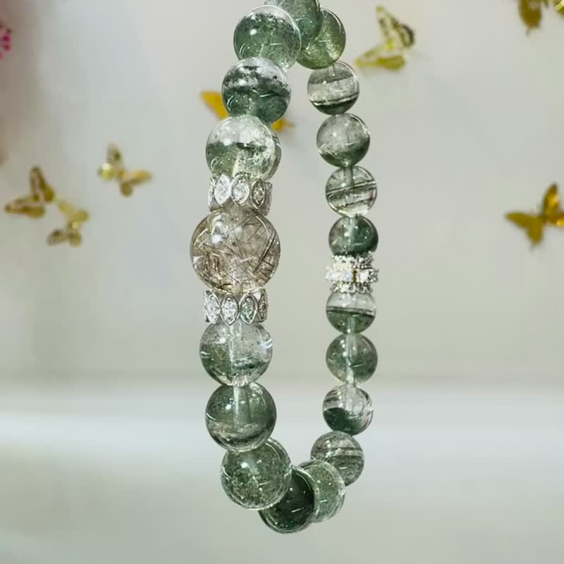 招財金銀髮綠半盆幽靈水晶設計款水晶主招財貴人緣改善運氣 - 手鍊/手環 - 水晶 綠色
