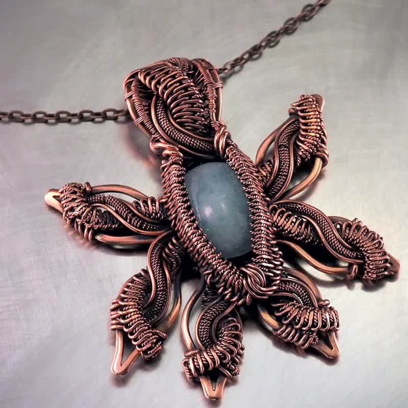 Large Star pendant this natural aquamarine Unique copper wire wrapped necklace - 項鍊 - 寶石 藍色