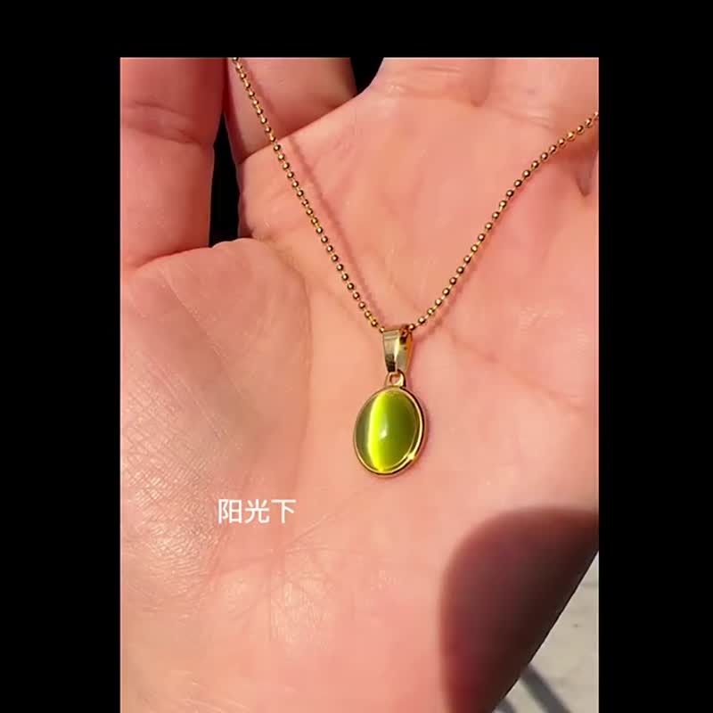 Hi Onion原創小眾貓眼石綠色銀鍍金項鏈高級極簡鎖骨鏈適合秋冬 - 耳環/耳夾/耳骨夾 - 其他材質 綠色