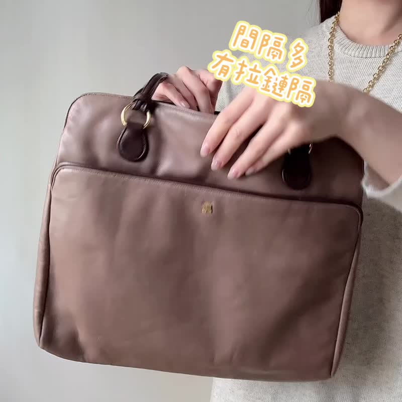 中古正品 Lanvin 浪梵 羊革托特包 Tote 通勤包 輕便 - 側背包/斜背包 - 真皮 咖啡色