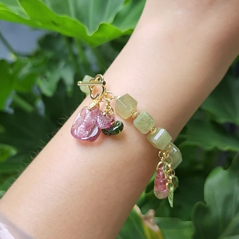 稀有沙弗萊 綠石榴 西瓜碧璽 所願皆成 春意盎然 手鍊 單品 禮物 - 手鍊/手環 - 寶石 綠色
