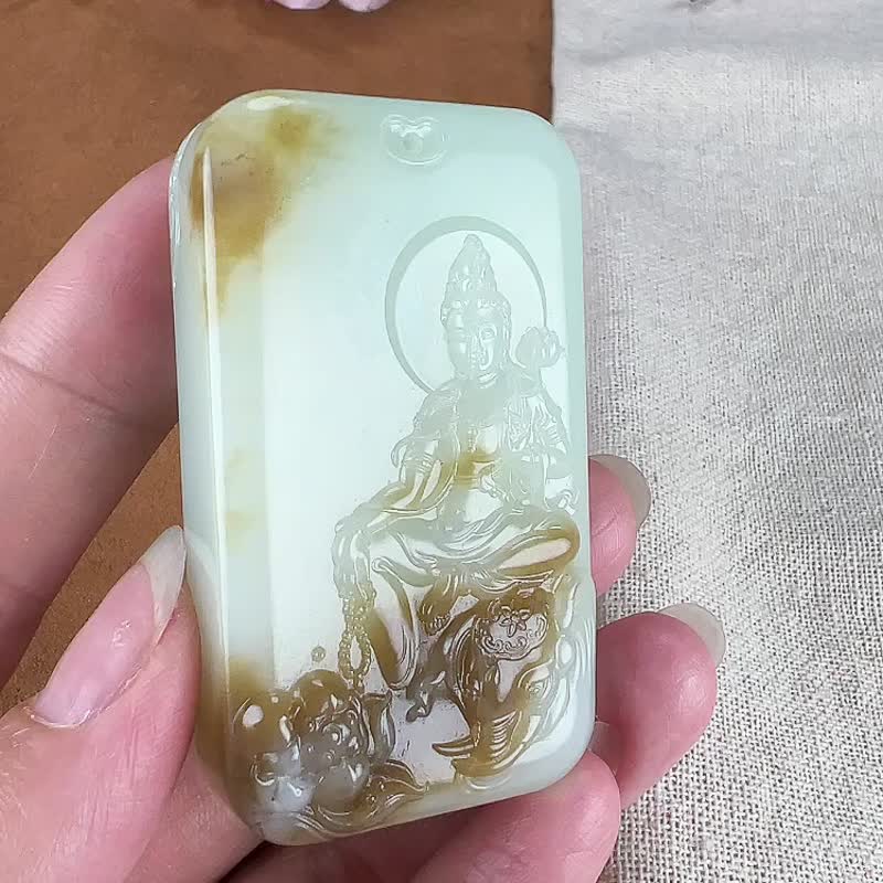 秒殺價 天然新疆和田玉羊脂玉普賢菩薩吊墜 龍和蛇守護神 - 吊飾/掛飾 - 玉石 
