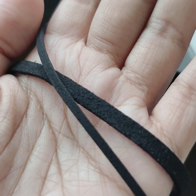 3mm/ 5mm 基礎 黑色細絨面革choker 可調長度 極簡美式風 - 頸鏈 - 純銀 黑色