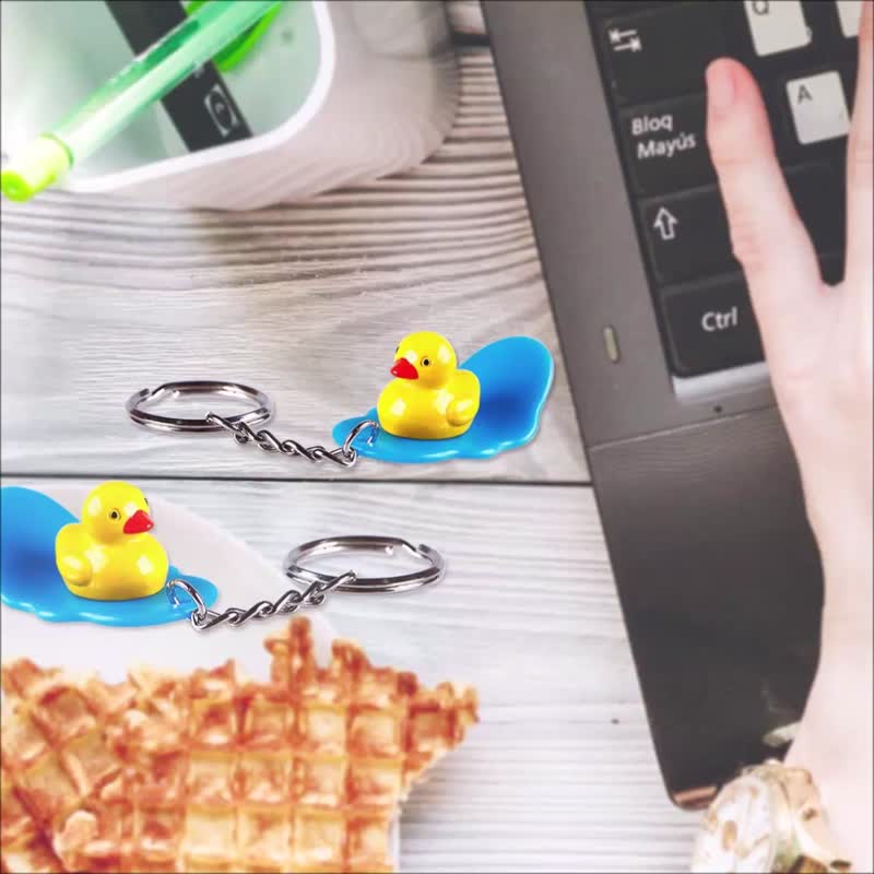 Yellow Duck Character Surfing Board Key Chain Set of 2 PCS - Keychains - Other Metals Blue