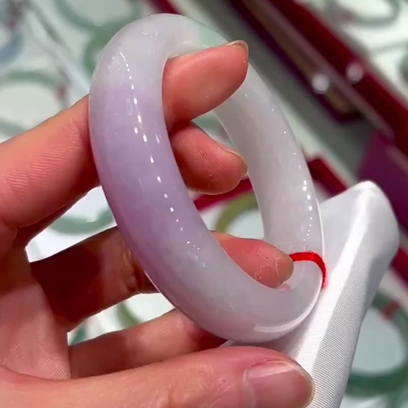 冰種 天然翡翠 緬甸 A玉 玉鐲 • 冰種木那春帶彩翡翠福鐲 - 手鍊/手環 - 玉石 紫色