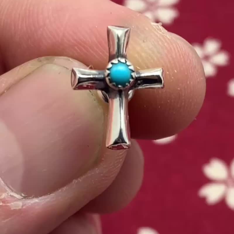 Turquoise cross earrings mens,925 sterling silver,present for him,made in japan - อื่นๆ - เงินแท้ สีเงิน