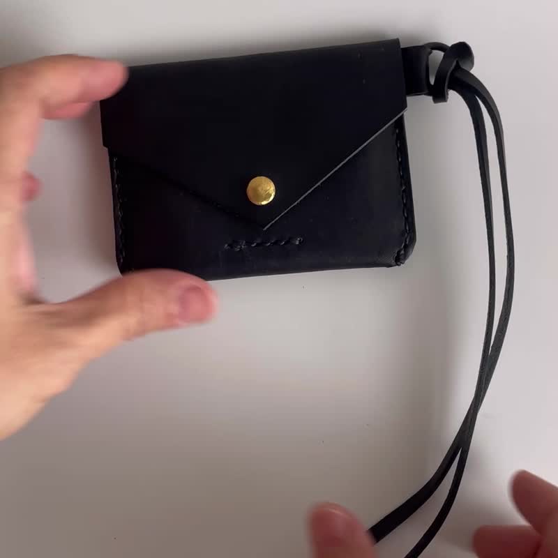 カードホルダー - ストラップ付き - 財布 - 革 ブラック