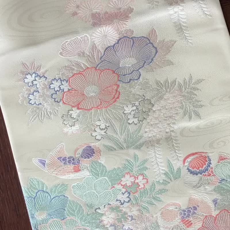 プラチナ箔 着物 帯 テーブルランナー PTR005 - 餐桌布/桌巾/餐墊 - 絲．絹 白色