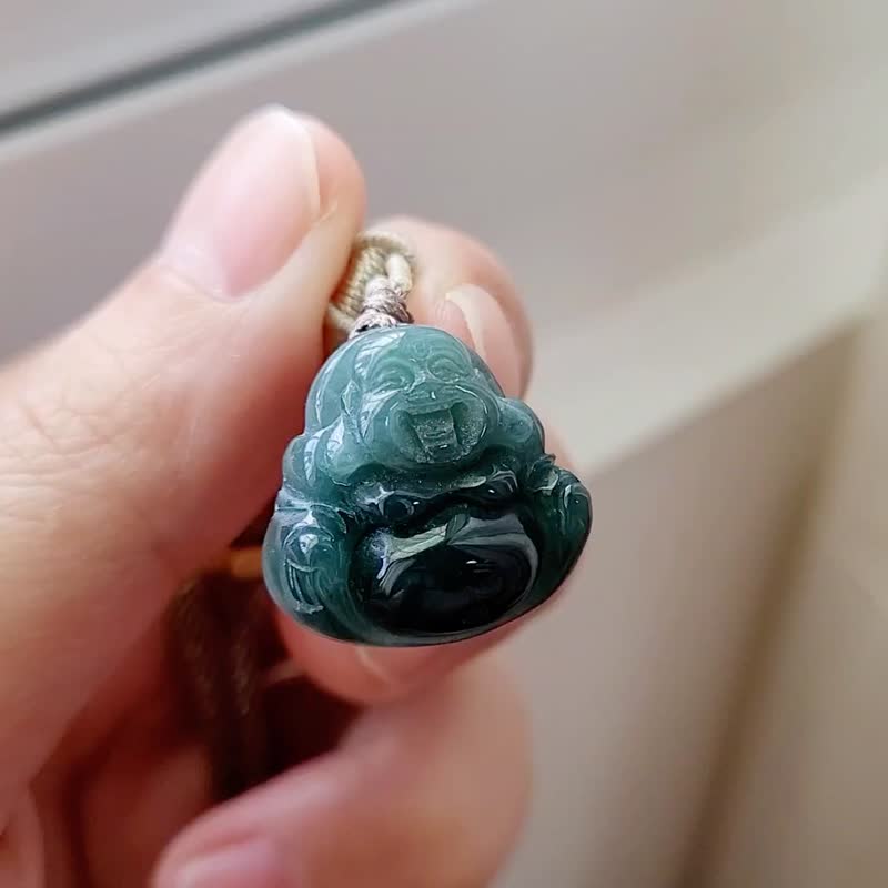 【親翠】天然翡翠 瓜地馬拉冰深藍綠半山半水彌勒佛項鍊 佛系 - 項鍊 - 玉石 多色