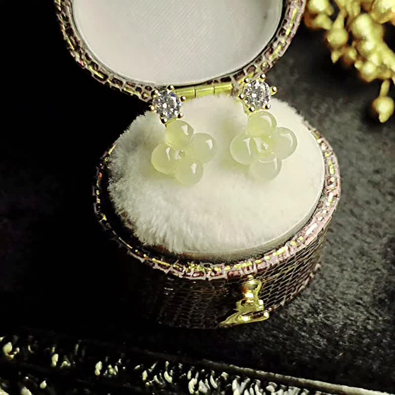 Attracting Wealth • Helpful Connections • Prosperity | Icy Gel Yellow Jade Osmanthus | Burmese A-Grade Jadeite Sterling Silver Custom Earrings - ต่างหู - หยก หลากหลายสี