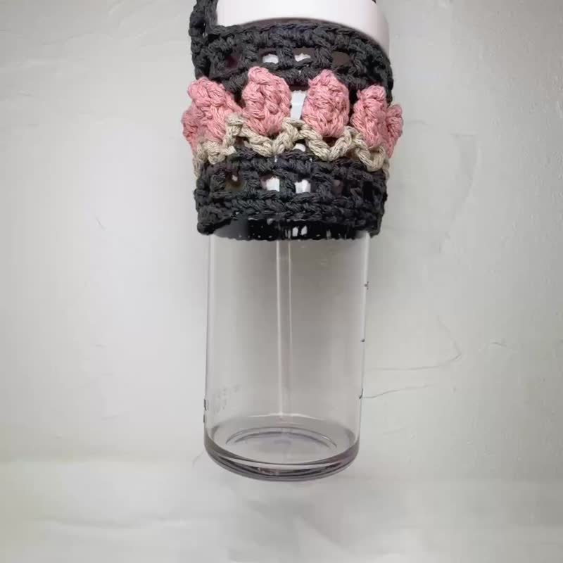 Tulip flower elephant cup drink woven bag - กระเป๋าถือ - ผ้าฝ้าย/ผ้าลินิน 