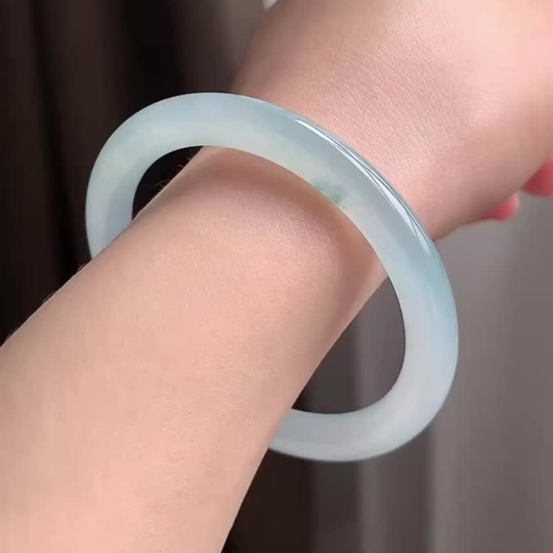 冰種翡翠天然翡翠玉鐲 A玉手鐲 玉鈪 • 冰種晴藍翡翠圓鐲 - 手鍊/手環 - 玉石 藍色