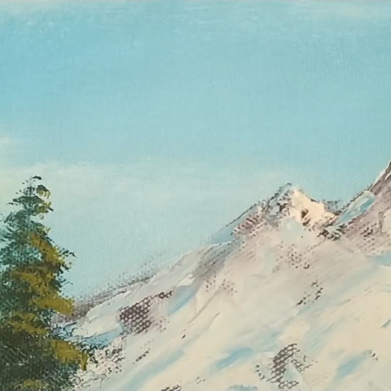 雪山遠眺/  原創油畫 - 壁貼/牆壁裝飾 - 棉．麻 