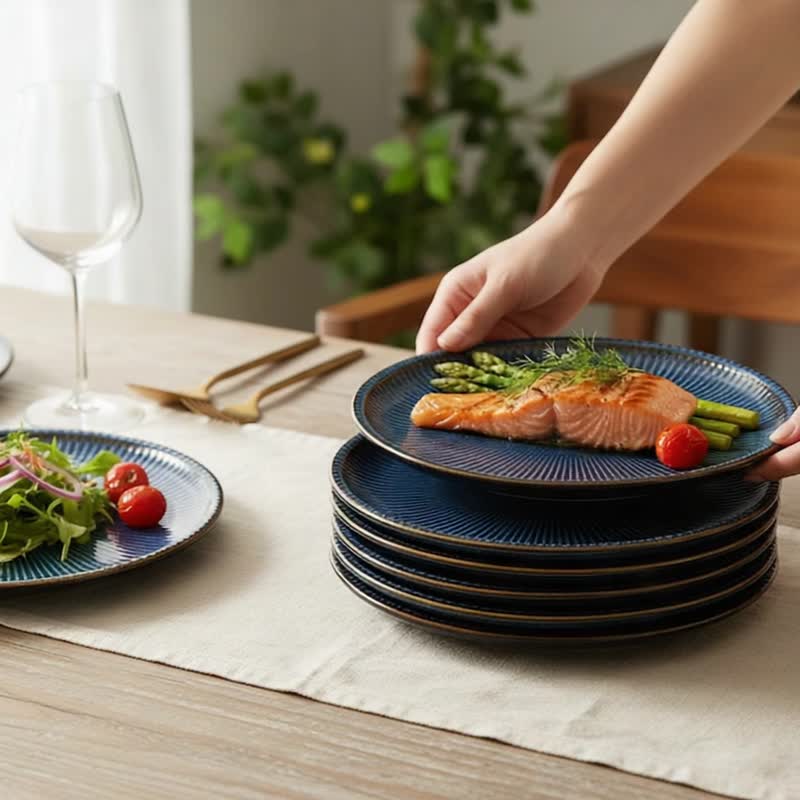 光韻盤系列 Lume Plates兩色 - 盤子/餐盤/盤架 - 陶 藍色
