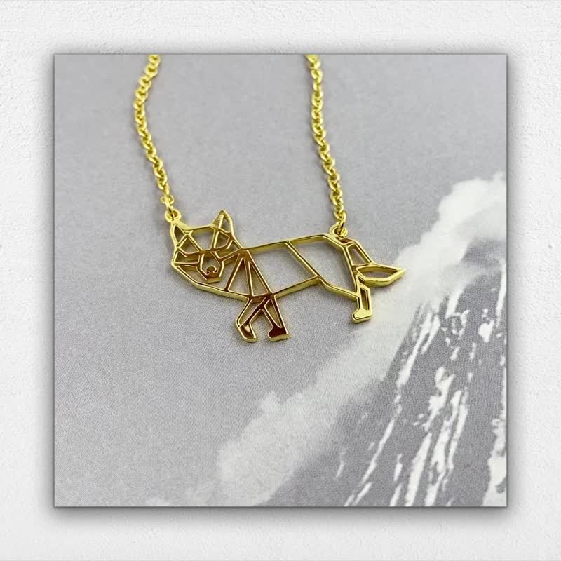 Wolf Necklace Geometric Animal Jewelry Birthday Gift for Best friend - 項鍊 - 銅/黃銅 金色