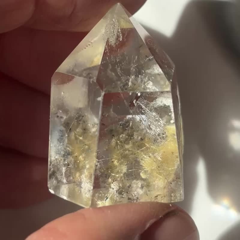 金髮晶 金花 白幽靈 擺設 水晶柱 水晶原礦 原石 crystal - 擺飾/家飾品 - 水晶 金色