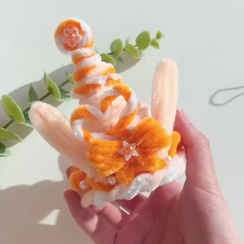 Purely handmade candy orange rabbit wreath hat hairpin - หมวก - วัสดุอื่นๆ สีส้ม