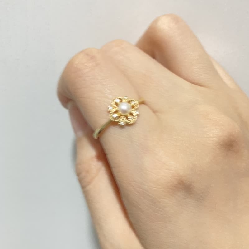 Blossom - Flora pearl Sterling Silver CZ stone Ring - แหวนทั่วไป - เงินแท้ สีทอง