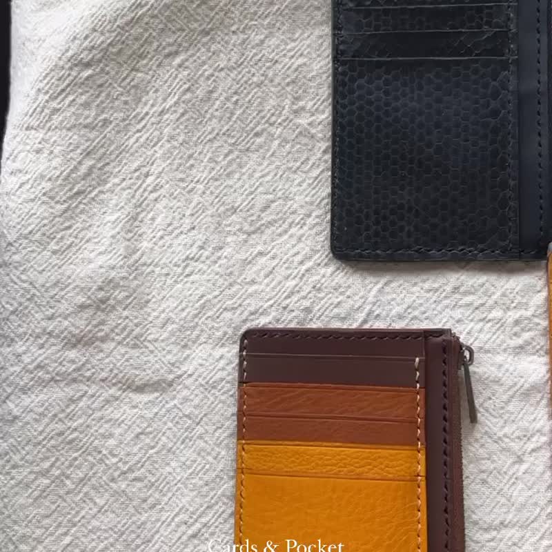 Slim leather card holder with zipper in Italian vegetable tanned leather - Wallets - Genuine Leather Multicolor