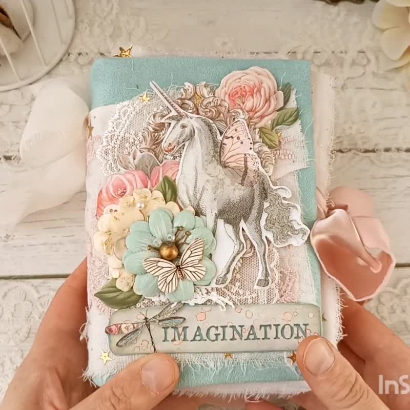 Fairy Unicorn junk journal handmade blank Fantazy rainbow notebook fairytale - 筆記本/手帳 - 紙 綠色