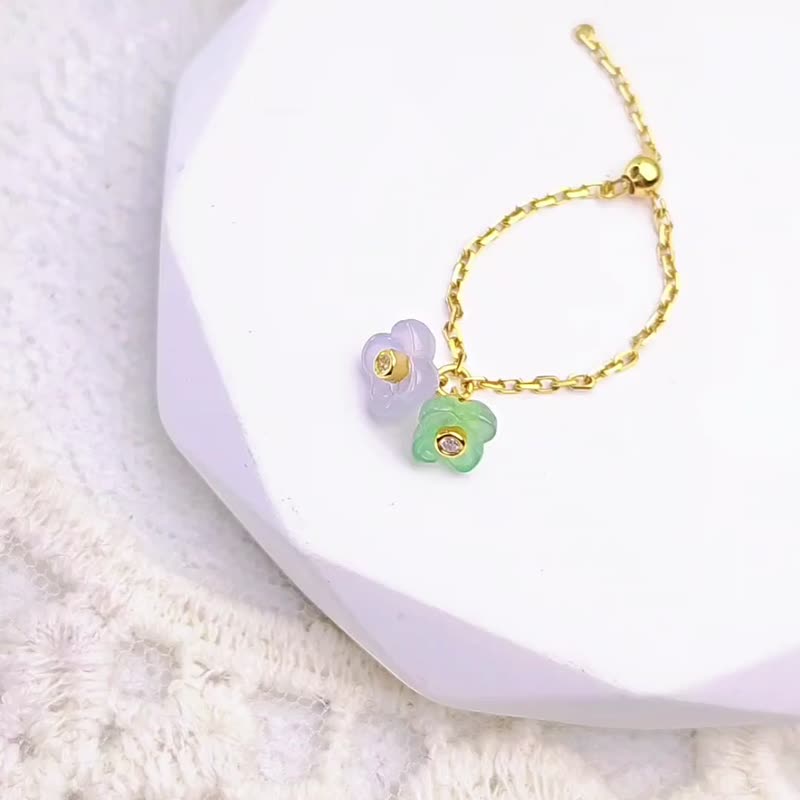 Luck of noble people·Wealth and fortune|Pure 18k real gold, real diamond, ice-transparent osmanthus ring chain|Natural Burmese grade A jadeite - General Rings - Jade Multicolor