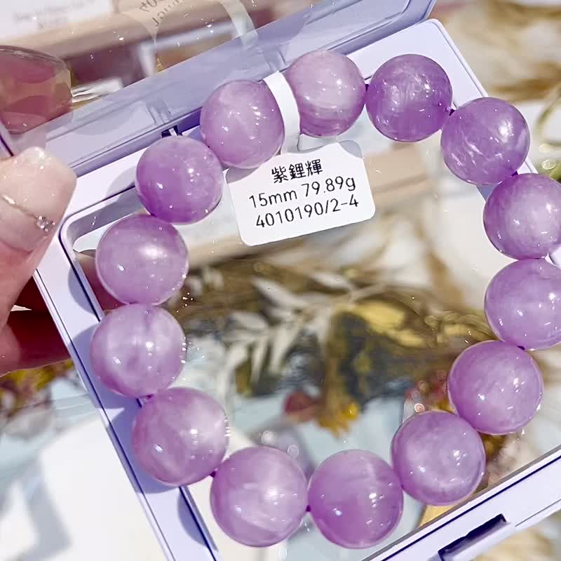 精品仙女貓眼紫鋰輝15mm水晶手鍊改善睡眠釋放壓力釋放負能量療癒 - 手鍊/手環 - 水晶 紫色