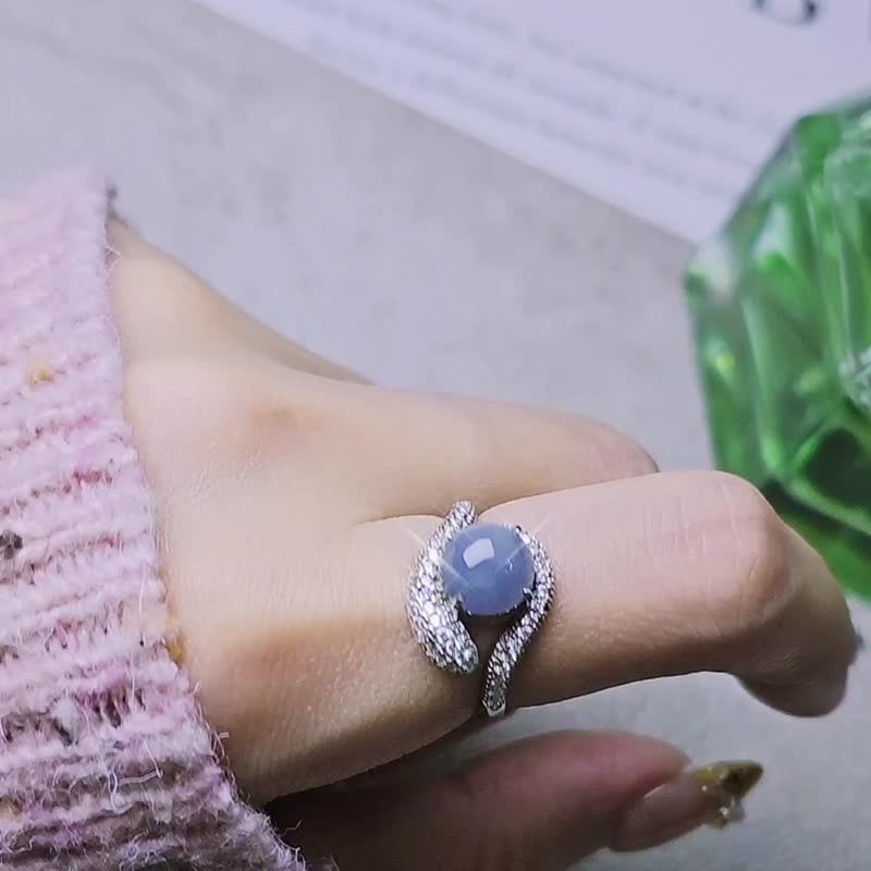 Lucky and lucky | International Fannon Purple Snake Ring | Burmese Jadeite Purple Cabochon Sterling Silver Ring - แหวนทั่วไป - หยก 