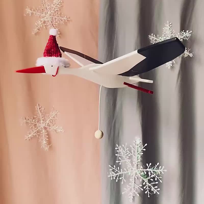 Christmas Gift Box New baby symbol Stork. Flying baby mobile Nursery decor - Kids' Toys - Wood White