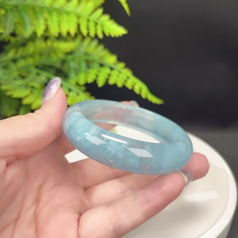 優質 海藍寶手鐲 55MM 冰透星光藍天白雲 手環 三月生辰 守護友誼 - 手鍊/手環 - 寶石 藍色