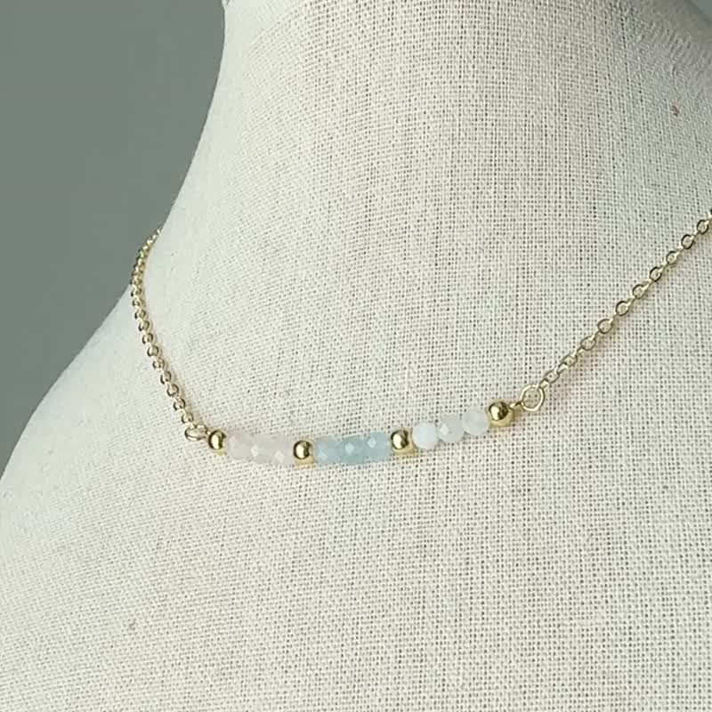 粉晶 海藍寶 月光石 3MM 天然石水晶項鍊 (一條連盒) 禮物 - 項鍊 - 其他金屬 粉紅色