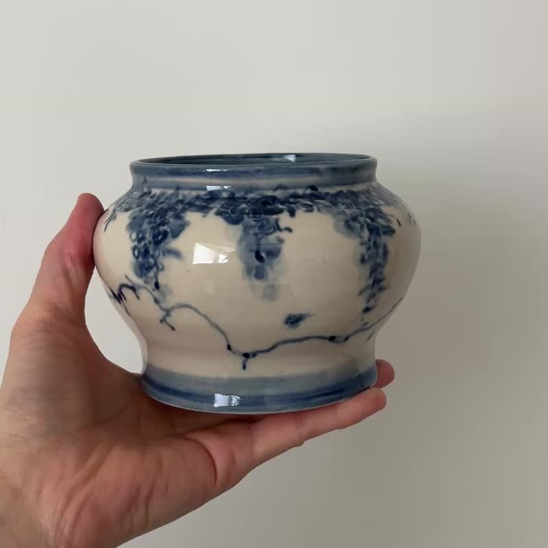 紫藤垂青花  陶罐  450ml - 花瓶/花器 - 陶 