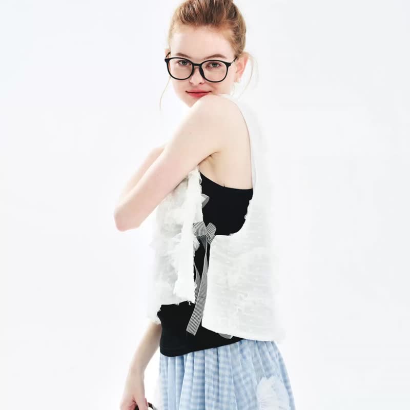 White lace flower vest/parent-child wear - เสื้อกั๊กผู้หญิง - ผ้าฝ้าย/ผ้าลินิน ขาว