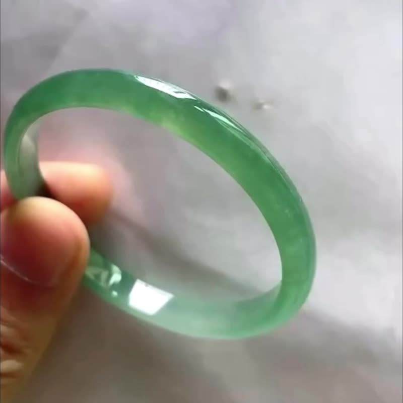 冰種 天然翡翠 緬甸 A玉 玉鐲 • 冰種翠綠翡翠福鐲 - 手鍊/手環 - 玉石 綠色