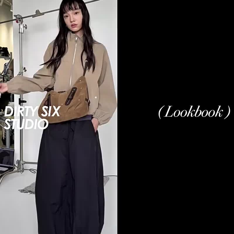 磨砂白卡  貝拉斯拉夫 磨砂皮 機車hobo 肩背斜背挎包 - 側背包/斜孭袋 - 其他人造纖維 卡其色