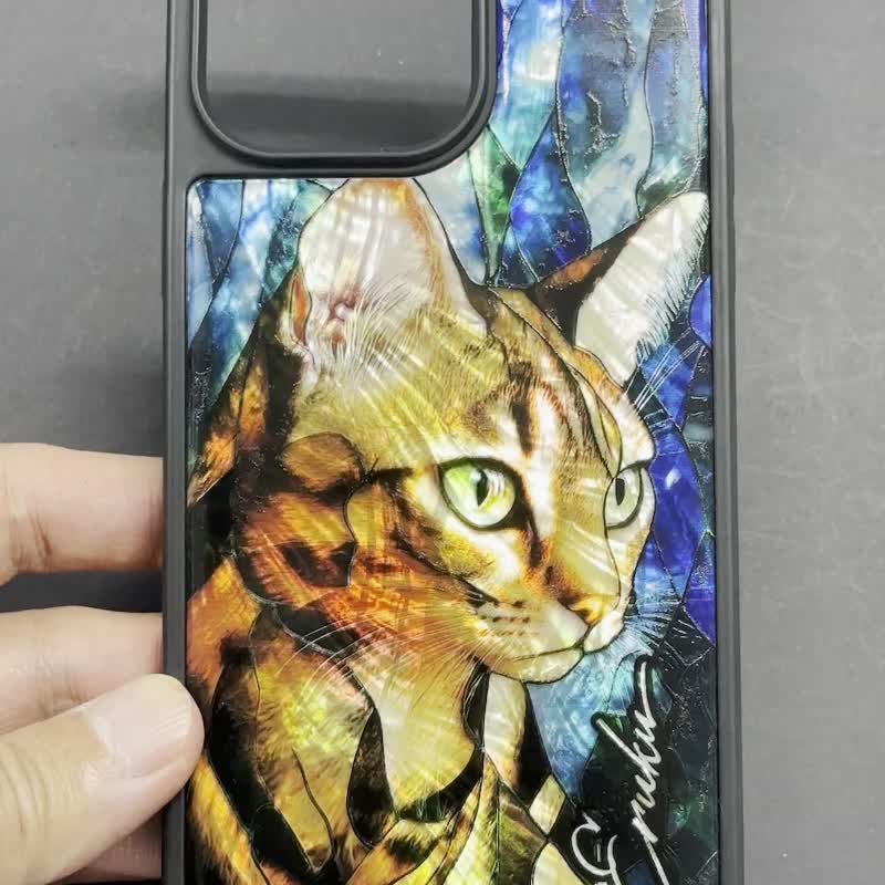 Bengal Cat Natural Shell iPhone 16 Impact Resistant Protective Case Customized Name 051C - เคส/ซองมือถือ - เปลือกหอย สีน้ำเงิน