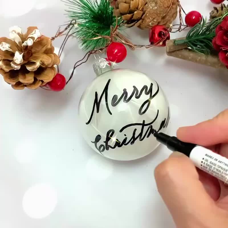 [Christmas Ornaments] Customized free engraving Christmas glass ball gift box set - Items for Display - Glass White