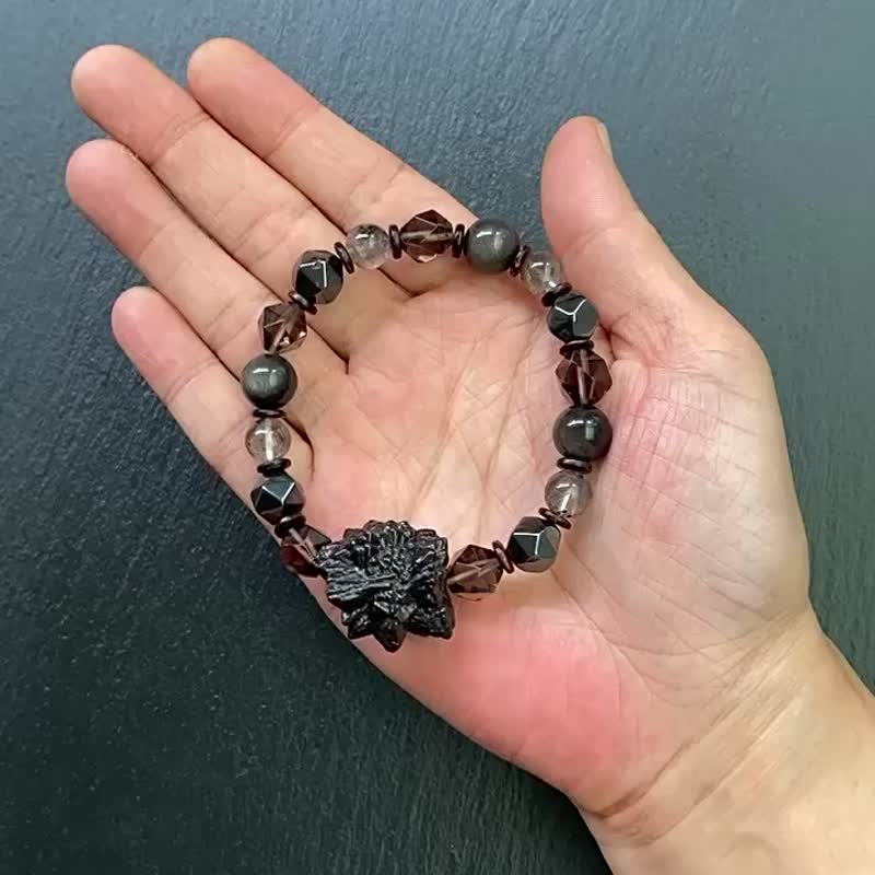 能量原石-埃及預言石x冰曜石x切面黑膽石x閃靈鑽x椰殼x銀曜石手鍊 - 手鍊/手環 - 水晶 