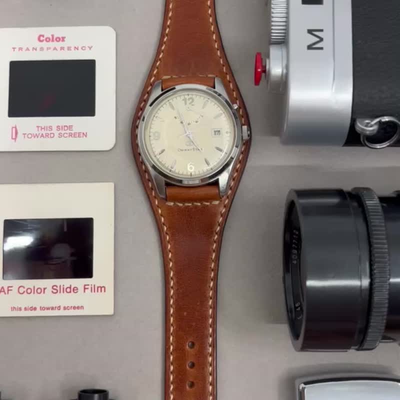 懷舊咖啡色底托款皮革錶帶 適用所有 20mm 19mm 表款包括 Rolex - 錶帶 - 真皮 咖啡色