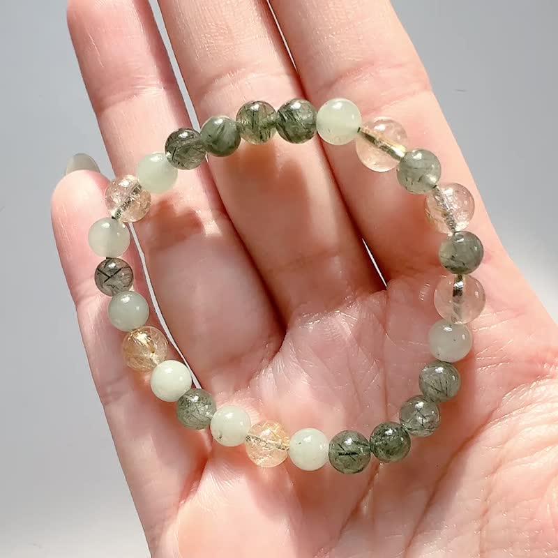 Chenhui green natural stone crystal bracelet titanium crystal green hair crystal Stone - สร้อยข้อมือ - คริสตัล หลากหลายสี