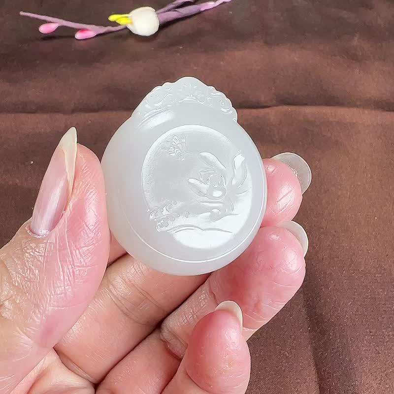 秒殺價 天然新疆和田玉羊脂玉花開富貴蝶戀花平安扣吊墜 玉質細膩 - 吊飾/掛飾 - 玉石 