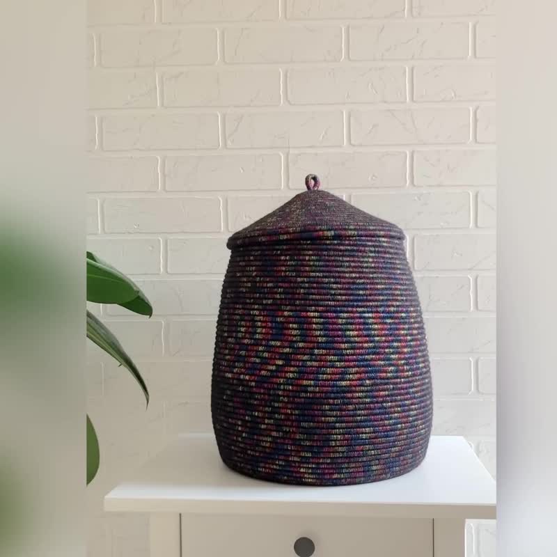 Large storage basket with lid 40 cm x 22 cm - Storage - Cotton & Hemp Black