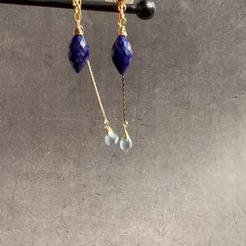 Lapis lazuli and sky blue topaz 2way 14kgf earrings