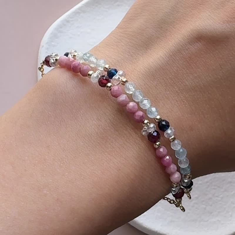 Aquamarine Sapphire Natural Stone Crystal Bracelet Birthday Gift - สร้อยข้อมือ - คริสตัล สีน้ำเงิน