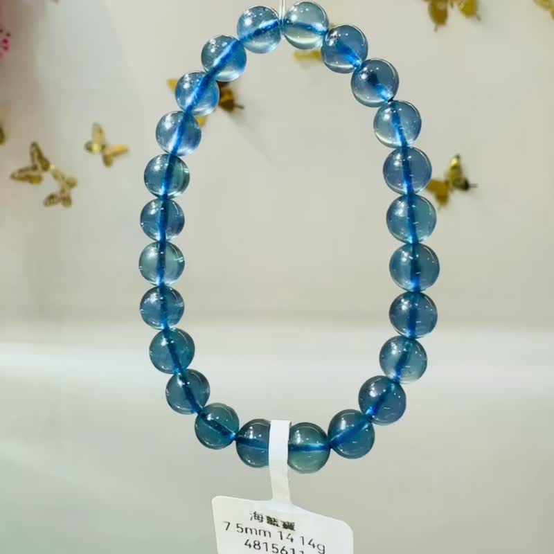 精品濃色海藍海藍寶水晶7.5mm14.14g平衡情緒減緩壓力溝通說服力 - 手鍊/手環 - 水晶 藍色