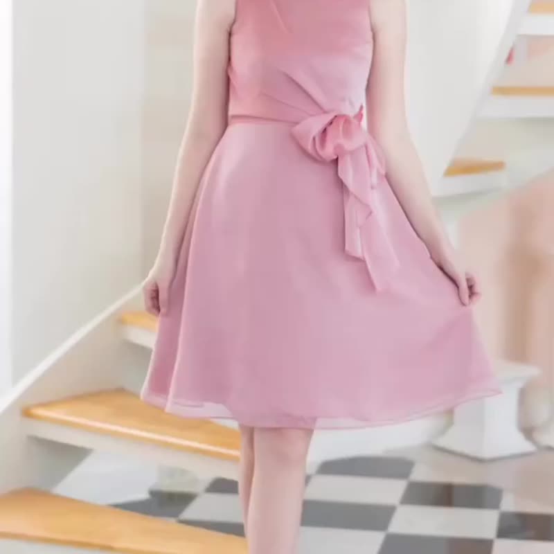 Kamila - Pink dress timeless chiffon bridesmaids summer party prom bow dress ドレス - 洋裝/連身裙 - 聚酯纖維 粉紅色