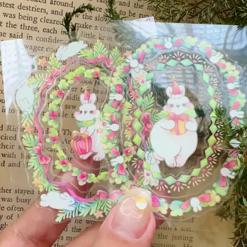 小兔聖誕花圈 - 貼紙包 - 貼紙 - 其他材質 多色