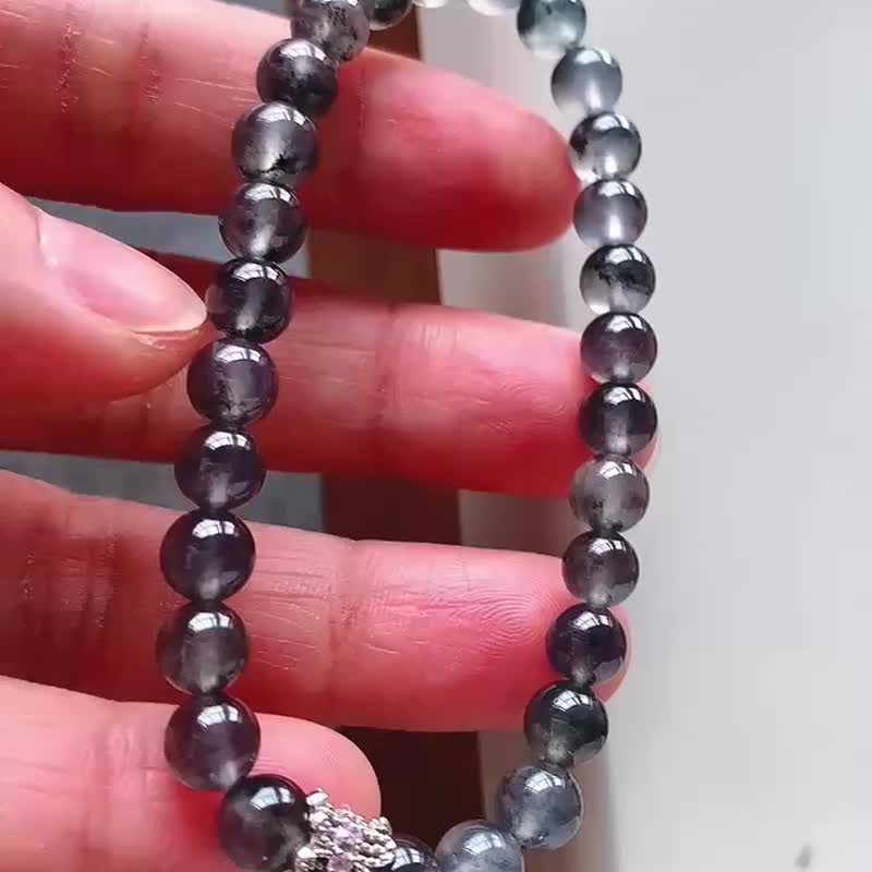 天然翡翠  A玉 玉珠 玉鏈 手鏈 •玻璃種烏雞翡翠手串 - 手鍊/手環 - 玉石 黑色