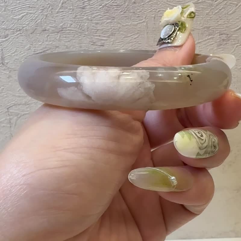 櫻花瑪瑙手鐲 瑪瑙手鐲高級烟灰成形粉花單花獨秀正鐲套鐲59-60可 - 手鍊/手環 - 玉石 